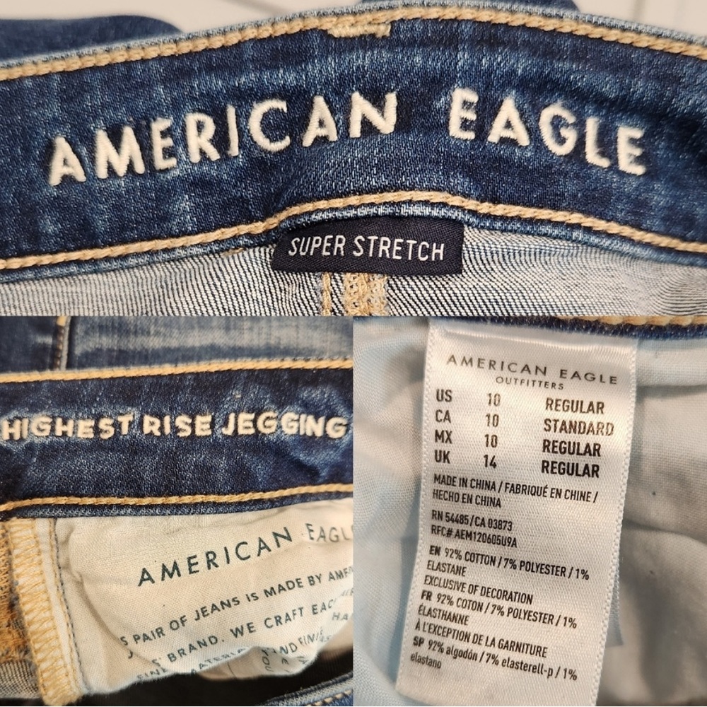 American Eagle Highest Rise Jegging Distressed Frayed Hem Super Stretch - 10R - Picture 9 of 9